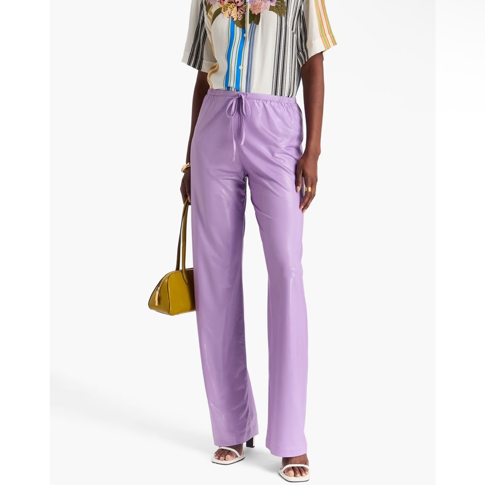 Dries Van Noten Hochas Glossy Satin Jersey Wide Leg Sheen Metallic Purple Pants